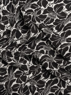 Famous Australian Designer Black and White Floral Rayon Crepe Famous Australian Designer Black and White Floral Rayon Crepe