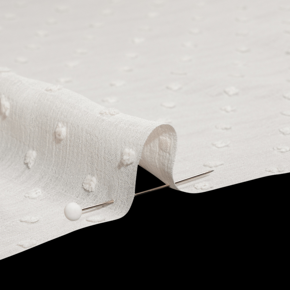 Famous Australian Designer Antique White Polyester Swiss Dot Crinkled Georgette