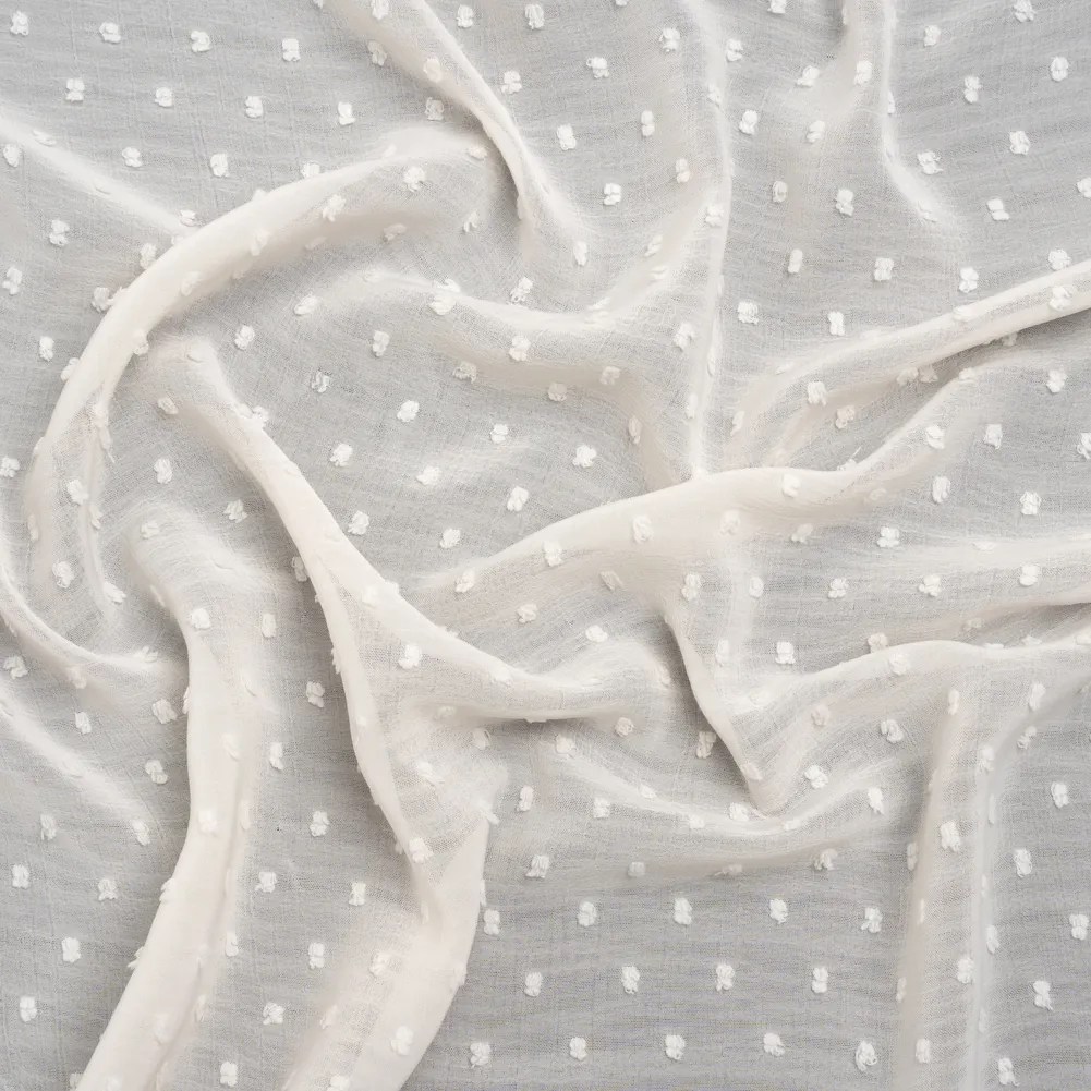 Famous Australian Designer Antique White Polyester Swiss Dot Crinkled Georgette Famous Australian Designer Antique White Polyester Swiss Dot Crinkled Georgette