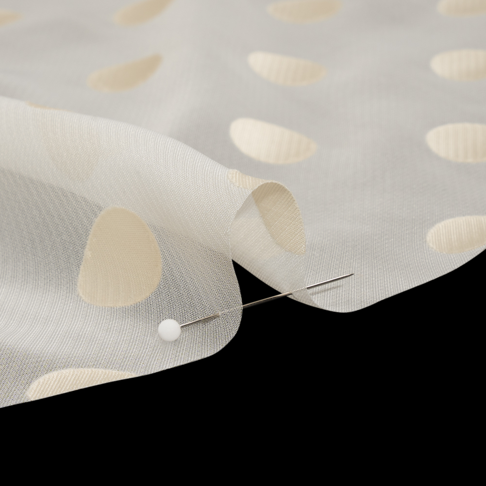 Famous Australian Designer Cream Burnout Satin Polka Dot Polyester and Viscose Chiffon Famous Australian Designer Cream Burnout Satin Polka Dot Polyester and Viscose Chiffon