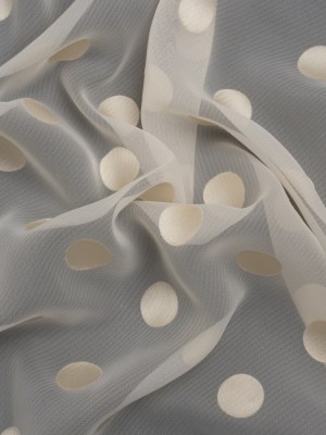 Famous Australian Designer Cream Burnout Satin Polka Dot Polyester and Viscose Chiffon Famous Australian Designer Cream Burnout Satin Polka Dot Polyester and Viscose Chiffon