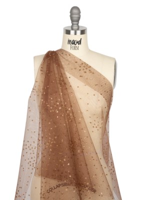 Famous Australian Designer Chocolate and Gold Glitter Spotted Polyester Tulle Famous Australian Designer Chocolate and Gold Glitter Spotted Polyester Tulle
