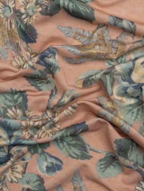 Famous Australian Designer Blue, Green and Beige Floral Stretch Polyester Jersey Famous Australian Designer Blue, Green and Beige Floral Stretch Polyester Jersey