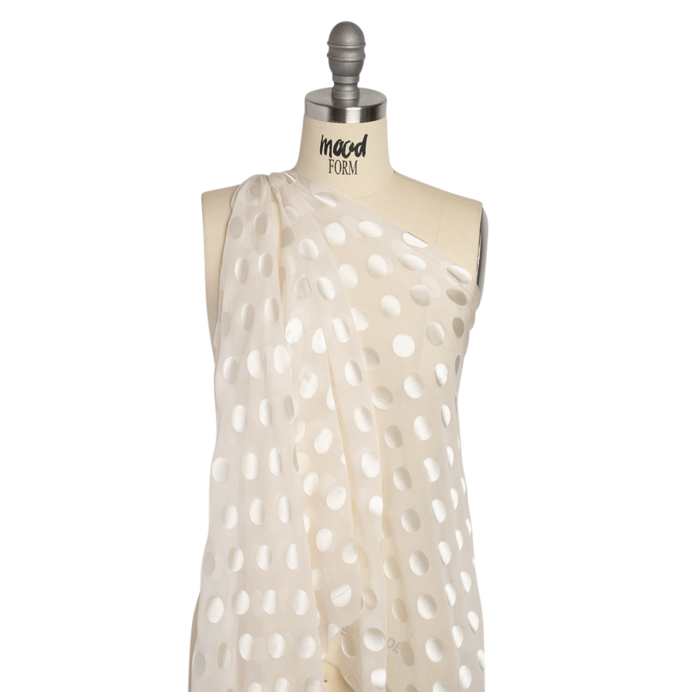 Famous Australian Designer Cream Burnout Satin Polka Dots Silk and Viscose Georgette Famous Australian Designer Cream Burnout Satin Polka Dots Silk and Viscose Georgette