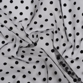 Famous Australian Designer Black Big Flocked Polka Dots Polyester Tulle Famous Australian Designer Black Big Flocked Polka Dots Polyester Tulle