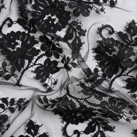 Famous Australian Designer Black Floral Re-Embroidered Cotton and Nylon Lace Famous Australian Designer Black Floral Re-Embroidered Cotton and Nylon Lace