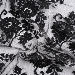 Famous Australian Designer Black Floral Re-Embroidered Cotton and Nylon Lace Famous Australian Designer Black Floral Re-Embroidered Cotton and Nylon Lace