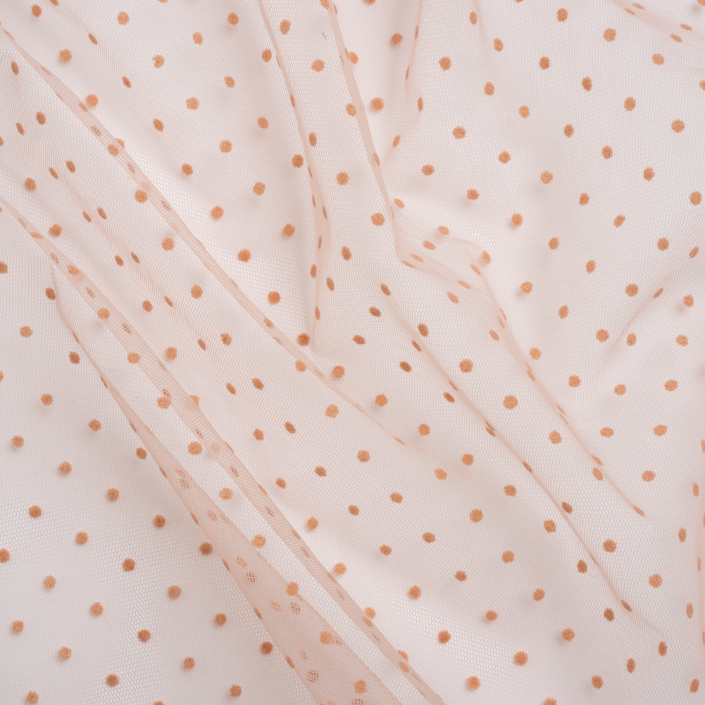Famous Australian Designer Peach Little Flocked Polka Dots Polyester Tulle Famous Australian Designer Peach Little Flocked Polka Dots Polyester Tulle