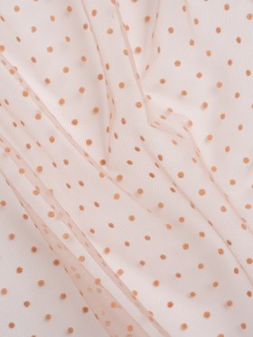 Famous Australian Designer Peach Little Flocked Polka Dots Polyester Tulle Famous Australian Designer Peach Little Flocked Polka Dots Polyester Tulle