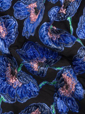 Carolina Herrera Metallic Blue, Green and Black Poppies Polyester and Nylon Brocade Carolina Herrera Metallic Blue, Green and Black Poppies Polyester and Nylon Brocade