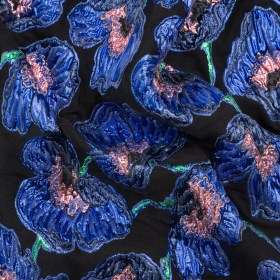 Carolina Herrera Metallic Blue, Green and Black Poppies Polyester and Nylon Brocade Carolina Herrera Metallic Blue, Green and Black Poppies Polyester and Nylon Brocade