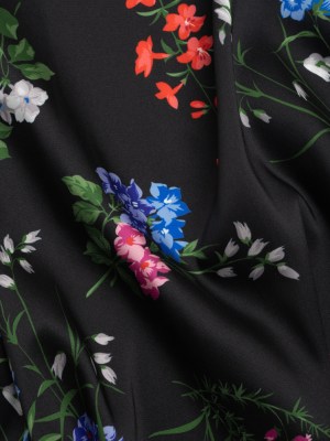 Carolina Herrera Italian Black, Red and Blue Floral Polyester Twill Carolina Herrera Italian Black, Red and Blue Floral Polyester Twill