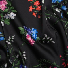 Carolina Herrera Italian Black, Red and Blue Floral Polyester Twill Carolina Herrera Italian Black, Red and Blue Floral Polyester Twill
