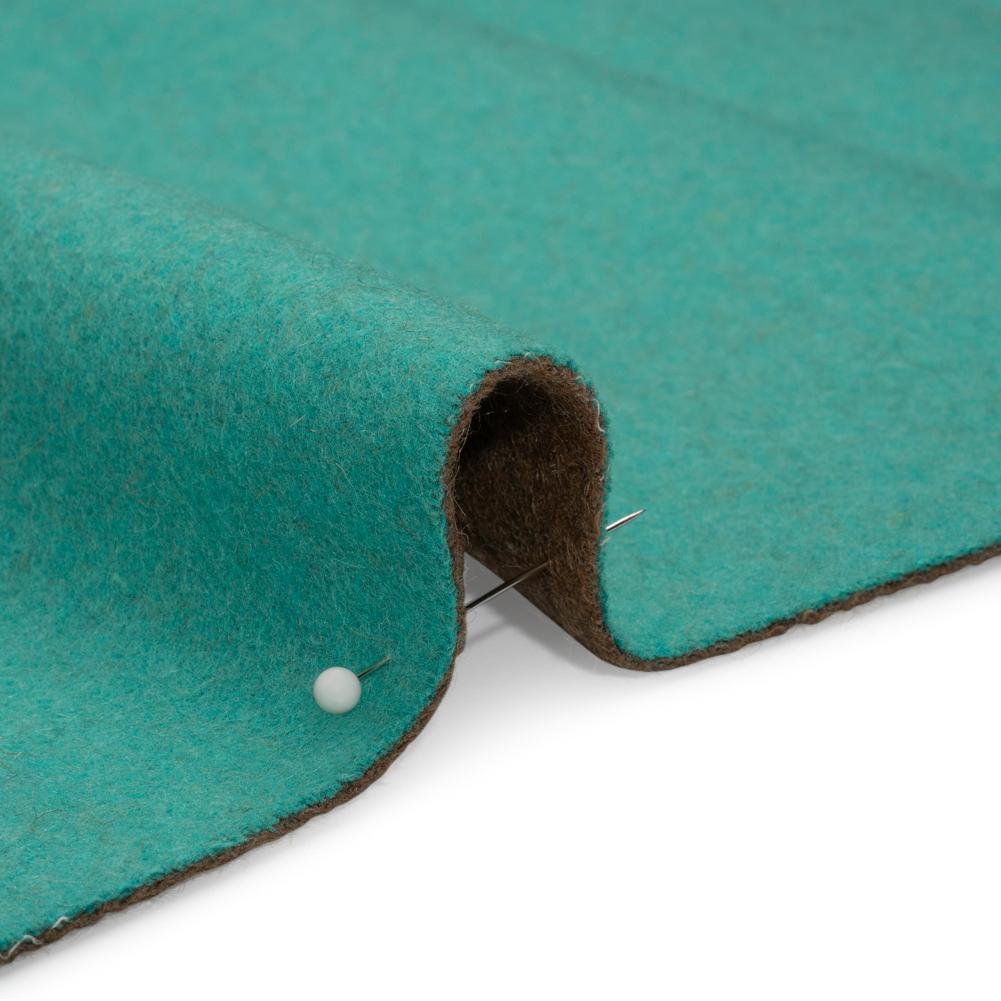 Italian Camel and Aqua Brushed Wool and Polyester Double Cloth Coating