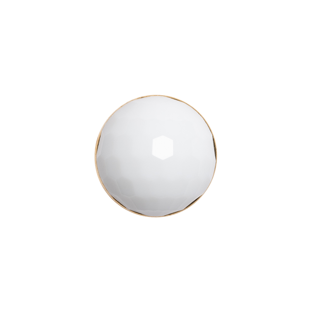 Domed Plastic Shank Back Button – White and Metallic Gold Faceted – 24L/15mm Domed Plastic Shank Back Button – White and Metallic Gold Faceted – 24L/15mm