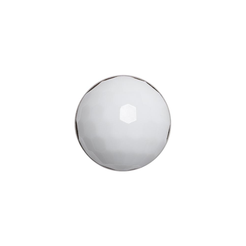 Domed Plastic Shank Back Button – White and Metallic Silver Faceted – 24L/15mm Domed Plastic Shank Back Button – White and Metallic Silver Faceted – 24L/15mm