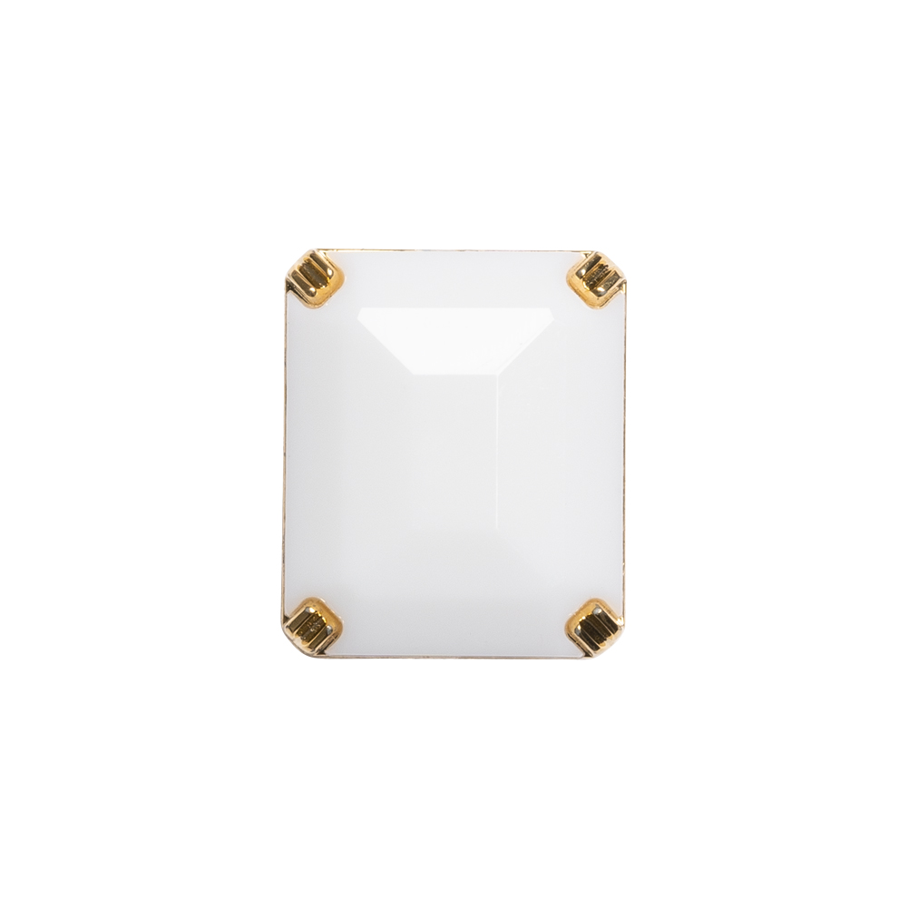 Rectangular Plastic Shank Back Button – White and Metallic Gold Faceted – 30L/19mm Rectangular Plastic Shank Back Button – White and Metallic Gold Faceted – 30L/19mm