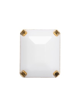 Rectangular Plastic Shank Back Button – White and Metallic Gold Faceted – 30L/19mm Rectangular Plastic Shank Back Button – White and Metallic Gold Faceted – 30L/19mm
