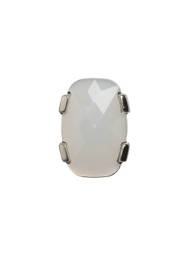 Plastic Shank Back Button – Semi-Translucent White and Metallic Silver Faceted Rounded Rectangle – 24L/15mm Plastic Shank Back Button – Semi-Translucent White and Metallic Silver Faceted Rounded Rectangle – 24L/15mm
