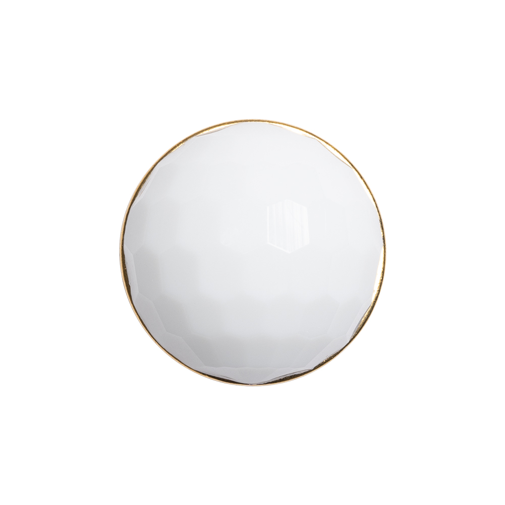 Domed Plastic Shank Back Button – White and Metallic Gold Faceted – 36L/23mm Domed Plastic Shank Back Button – White and Metallic Gold Faceted – 36L/23mm