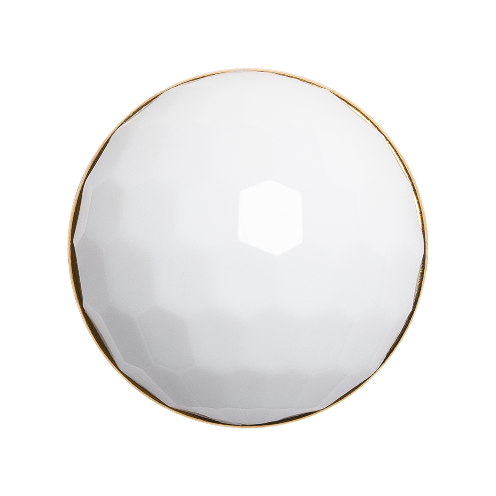 Domed Plastic Shank Back Button – White and Metallic Gold Faceted – 44L/28mm Domed Plastic Shank Back Button – White and Metallic Gold Faceted – 44L/28mm
