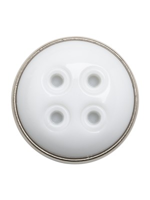 Faux 4-Hole Plastic Shank Back Button Made in Italy – White and Gunmetal – 40L/25.5mm Faux 4-Hole Plastic Shank Back Button Made in Italy – White and Gunmetal – 40L/25.5mm