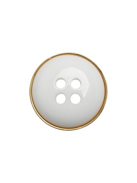 Plastic 4-Hole Button Made in Italy – White and Metallic Gold Convex Narrow Rim – 28L/18mm Plastic 4-Hole Button Made in Italy – White and Metallic Gold Convex Narrow Rim – 28L/18mm