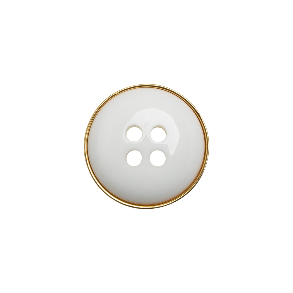 Plastic 4-Hole Button Made in Italy – White and Metallic Gold Convex Narrow Rim – 28L/18mm Plastic 4-Hole Button Made in Italy – White and Metallic Gold Convex Narrow Rim – 28L/18mm