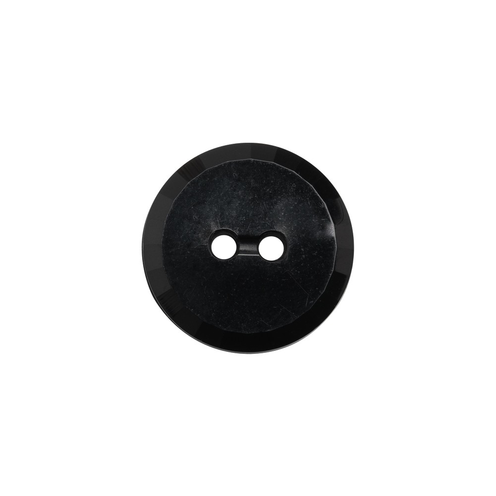 Flat Plastic 2-Hole Button – Black Faceted Rim – 28L/18mm Flat Plastic 2-Hole Button – Black Faceted Rim – 28L/18mm
