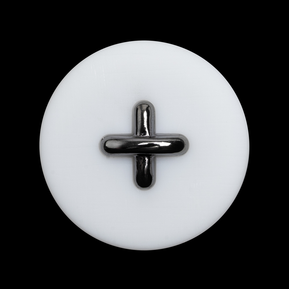 Plastic Shank Back Button – 44L/28mm – White and Metallic Gunmetal Faux Stitched 4-Hole Plastic Shank Back Button – 44L/28mm – White and Metallic Gunmetal Faux Stitched 4-Hole