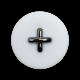 Plastic Shank Back Button – 44L/28mm – White and Metallic Gunmetal Faux Stitched 4-Hole Plastic Shank Back Button – 44L/28mm – White and Metallic Gunmetal Faux Stitched 4-Hole
