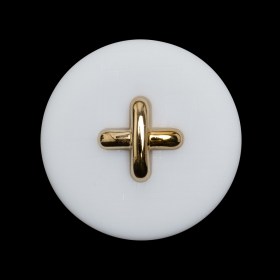 Plastic Shank Back Button – 44L/28mm – White and Metallic Gold Faux Stitched 4-Hole Plastic Shank Back Button – 44L/28mm – White and Metallic Gold Faux Stitched 4-Hole