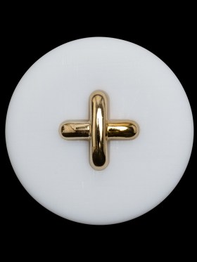Plastic Shank Back Button – 44L/28mm – White and Metallic Gold Faux Stitched 4-Hole Plastic Shank Back Button – 44L/28mm – White and Metallic Gold Faux Stitched 4-Hole