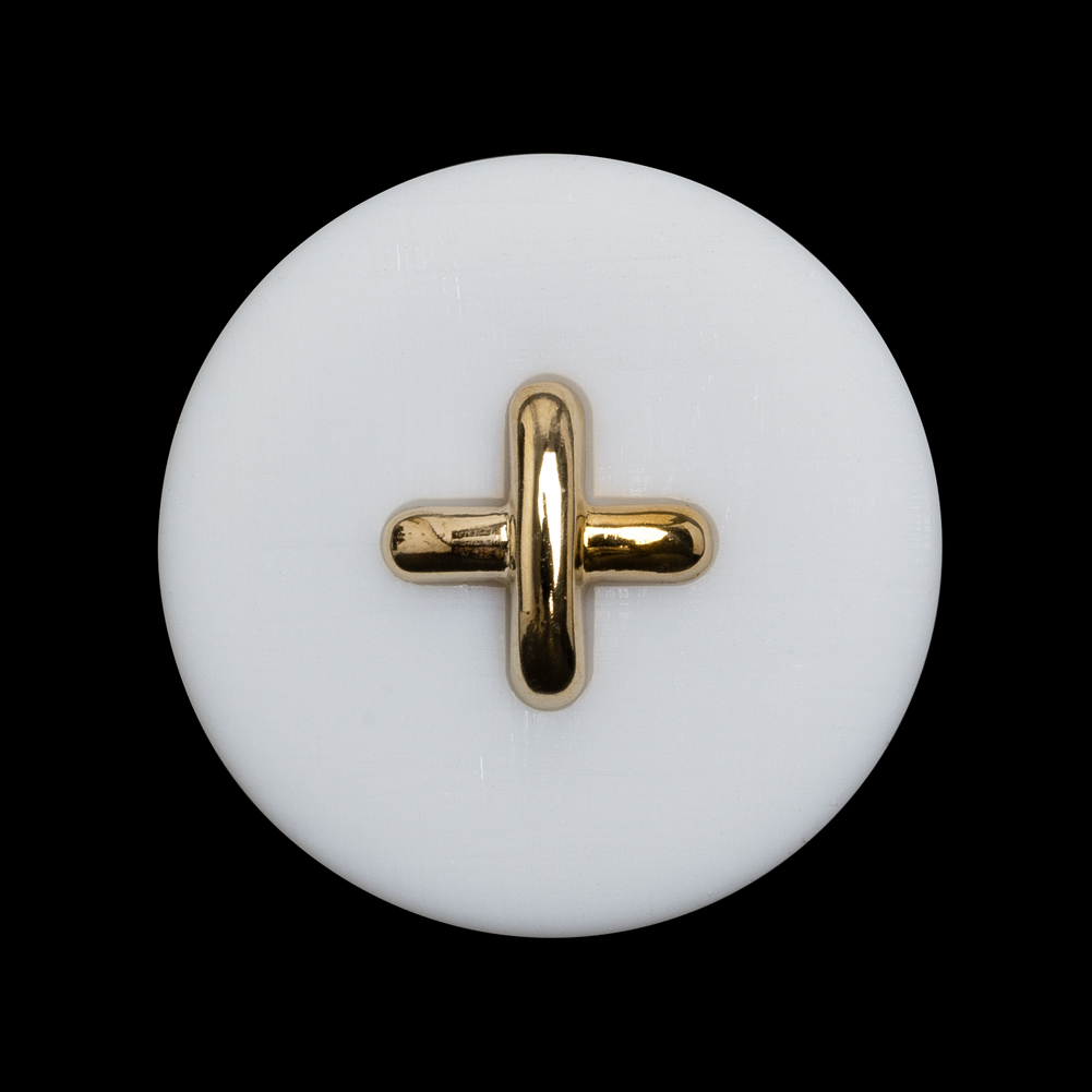 Plastic Shank Back Button – 44L/28mm – White and Metallic Gold Faux Stitched 4-Hole Plastic Shank Back Button – 44L/28mm – White and Metallic Gold Faux Stitched 4-Hole