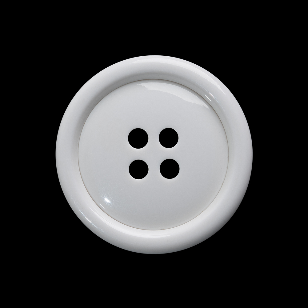 Plastic 4-Hole Button – 40L/25.5mm – White Rolled Rim Low Convex Plastic 4-Hole Button – 40L/25.5mm – White Rolled Rim Low Convex