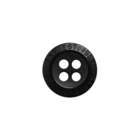 Plastic 4-Hole Button by Famous Designer – 24L/15mm – Black Text Engraved Rim Plastic 4-Hole Button by Famous Designer – 24L/15mm – Black Text Engraved Rim