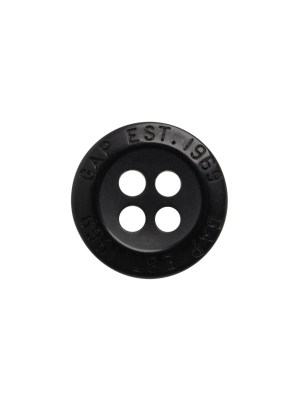 Plastic 4-Hole Button by Famous Designer – 24L/15mm – Black Text Engraved Rim Plastic 4-Hole Button by Famous Designer – 24L/15mm – Black Text Engraved Rim