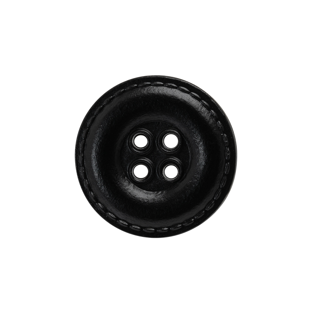 Plastic 4-Hole Button – 34L/21.5mm – Black Faux Leather with Stitched Border Plastic 4-Hole Button – 34L/21.5mm – Black Faux Leather with Stitched Border