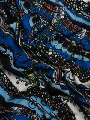 Blue, Orange and Black Fancy Diagonal Stripes Silk Jersey Blue, Orange and Black Fancy Diagonal Stripes Silk Jersey