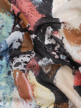 Red, Black and Blue Abstract Silk and Cotton Voile Red, Black and Blue Abstract Silk and Cotton Voile