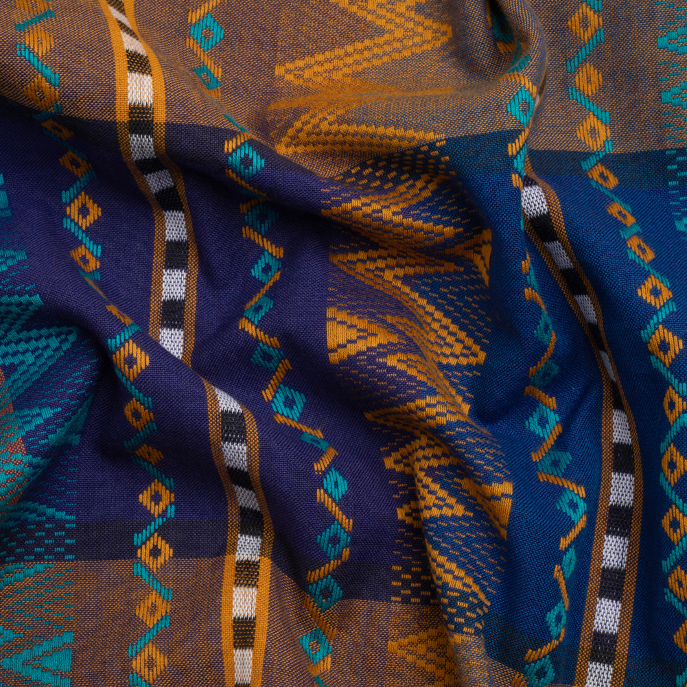 Royal, Orange and Teal Geometric Stripes Cotton and Rayon Jacquard Royal, Orange and Teal Geometric Stripes Cotton and Rayon Jacquard