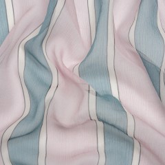 Famous Australian Designer Lilac, French Blue and Cream Striped Crinkled Silk Chiffon Famous Australian Designer Lilac, French Blue and Cream Striped Crinkled Silk Chiffon