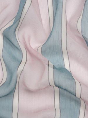 Famous Australian Designer Lilac, French Blue and Cream Striped Crinkled Silk Chiffon Famous Australian Designer Lilac, French Blue and Cream Striped Crinkled Silk Chiffon
