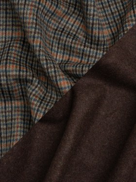 Blue, Orange and Brown Plaid Brushed Wool Blend Double Cloth Coating Blue, Orange and Brown Plaid Brushed Wool Blend Double Cloth Coating