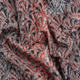 Red, Black and Sky Blue Abstract Printed Fan Flowers Stretch Cotton Matelasse Red, Black and Sky Blue Abstract Printed Fan Flowers Stretch Cotton Matelasse