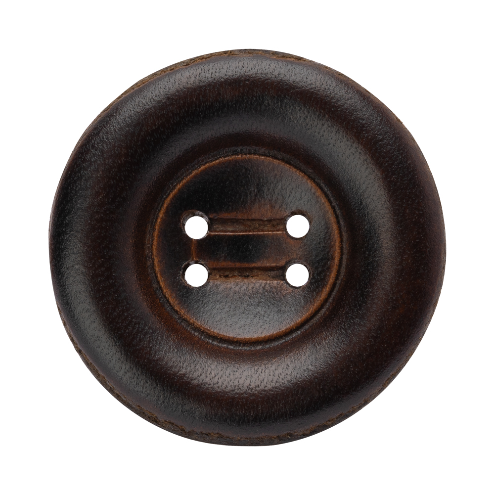 Leather 4-Hole Button – 54L/34mm – Dark Brown Dish Shaped Leather 4-Hole Button – 54L/34mm – Dark Brown Dish Shaped
