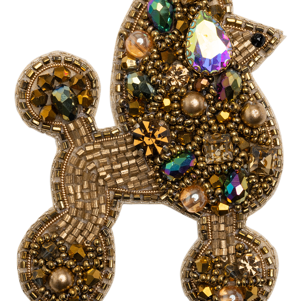 Rhinestones and Glass Beaded Applique, 3.5" x 2.375" - Gold and Oilslick Poodle - Alice Collection