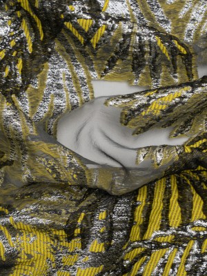 Yellow, Black and Metallic Silver Palm Leaves Luxury Burnout Brocade Yellow, Black and Metallic Silver Palm Leaves Luxury Burnout Brocade