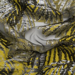 Yellow, Black and Metallic Silver Palm Leaves Luxury Burnout Brocade Yellow, Black and Metallic Silver Palm Leaves Luxury Burnout Brocade