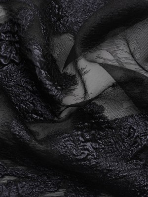 Metallic Gunmetal and Black Floral Silhouettes Border Luxury Burnout Brocade Metallic Gunmetal and Black Floral Silhouettes Border Luxury Burnout Brocade